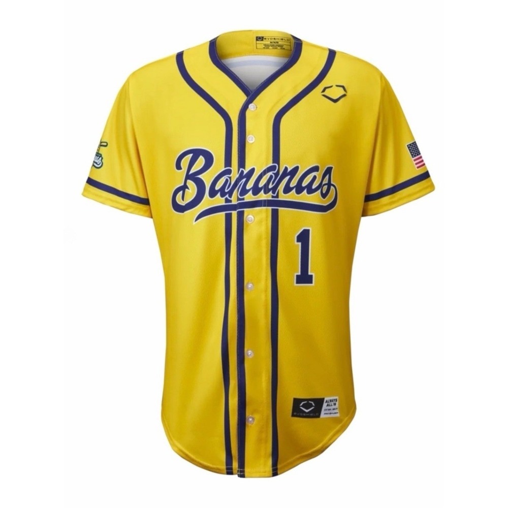Bananas Men's Yellow Baseball Jersey with Navy Trim S Small Worn Once